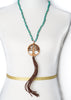 Tree of Life Wooden Rosary Bead Long Necklace & Earring Set Faux Leather Tassle
