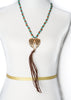 Angel Wings Wooden Rosary Bead Long Necklace & Earring Set with Faux Leather Tassle