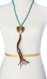 Angel Wings Wooden Rosary Bead Long Necklace & Earring Set with Faux Leather Tassle