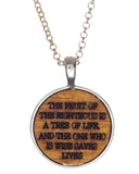Tree of Life Pendant with Wood Underlay and Prayer on Back