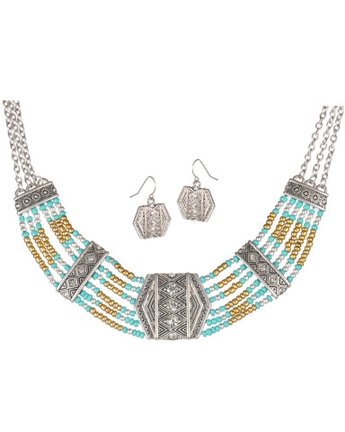 Statement Crystal Multi Stranded Beaded Necklace Set by Jewelry Nexus