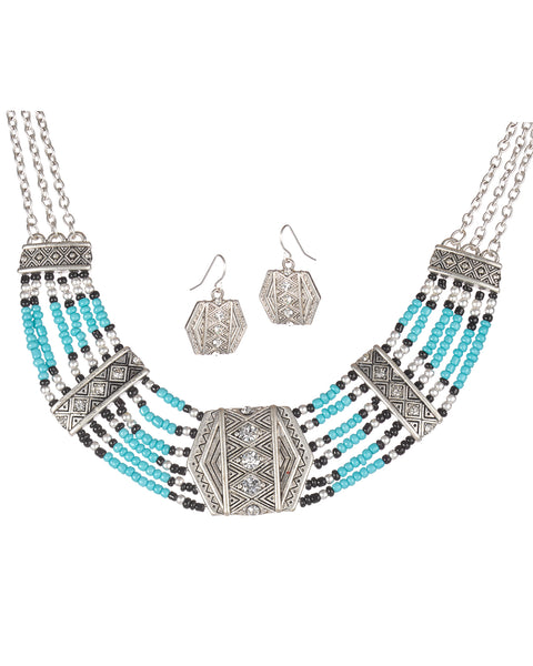 Statement Crystal Multi Stranded Beaded Necklace Set by Jewelry Nexus