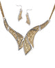 Gold-tone Weave Two Tone Neck Tie Collar Bib Necklace Set by Jewelry Nexus