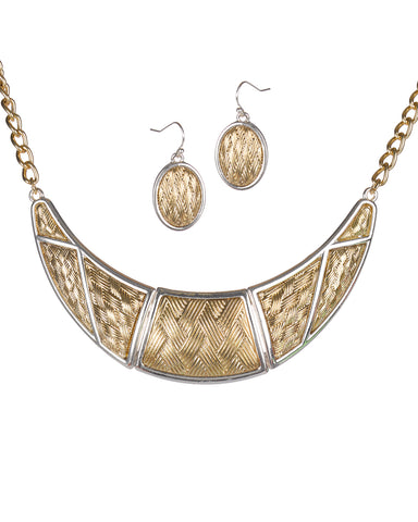 Gold-tone Weave Two Tone Collar Bib Necklace Set by Jewelry Nexus