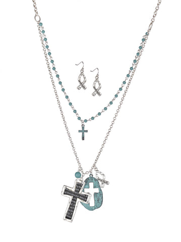 Cross Ribbon Lords Prayer Earring Set Our Father Who Art in Heaven Necklace Earring Set