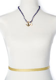 Nautical Anchor Sea Shell Themed Cord & Blue Bead Necklace with Matching Earrings