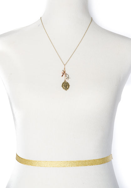 Lord's Prayer Blue Bead Cross Fish Pendant Necklace & Earring Set