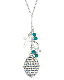 Lord's Prayer Blue Bead Cross Fish Pendant Necklace & Earring Set