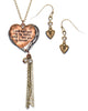 Heart Charm Overlay Flip Pendant Tassle Necklace & Earring Set