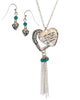 Heart Charm Overlay Flip Pendant Tassle Necklace & Earring Set