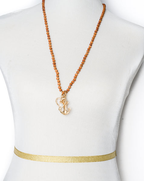 Anchor Heart Cross & Imitation Pearl Long Rosary Necklace & Earring Set