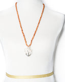 Anchor Heart Cross & Imitation Pearl Long Rosary Necklace & Earring Set