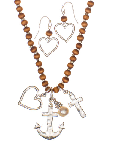 Two-Tone Lucky Clover Charm Pendant Necklace & Earring Set - Jewelry Nexus
