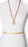 Starfish Sea Shell Sand Dollar & Imitation Pearl Long Rosary Necklace & Earring Set