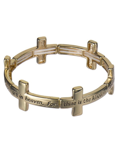 The Lord's Prayer Engraved Cross Charm Stretch Bracelet " Our Father who art...."- Jewelry Nexus