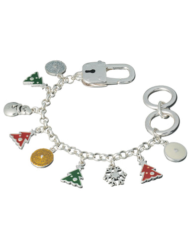 Glitter Snowman Christmas Tree Snowflake Theme Lock Bracelet by Jewelry Nexus