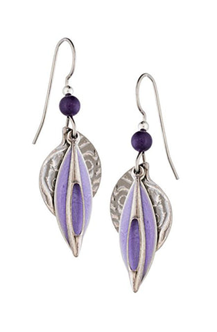 Silver Forest Layered Purple Drop Earrings Ne-0024a