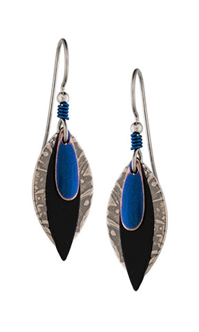 Silver Forest of Vermont Layered Black Navy Blue Drop Earrings ne-0125 Handcrafted in the USA