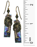 Bronzed Textured Palm Tree over Abalone Shell Blue & Green Background Earrings by Silver Forest