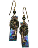 Bronzed Textured Palm Tree over Abalone Shell Blue & Green Background Earrings by Silver Forest