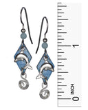 Silver Dolphin Layered Over Blue Textured diamond with a Swirl Dangle Earrings by Silver Forest