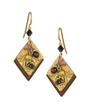 Silver Forest Rhomboid Metallic Gold-tone with Beads Dangle Earrings Ne-0723