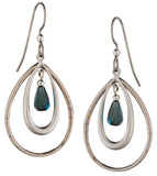 Silver Forest Of Vermont Blue Bead Oval Open dangle Earrings ne-0729 Handcrafted in the USA