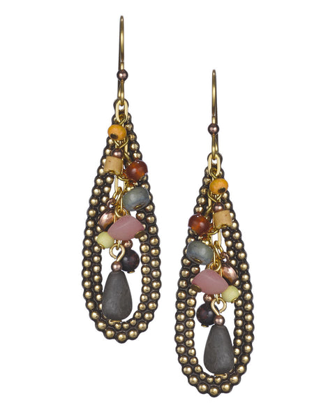 Gold & Multicolor Dangling Tear Drop Beaded Earrings on Surgical Steel by Silver Forest