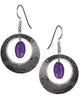 Round Hammered Drop Earring With Central Purple Bead Earrings on Surgical Steel by Silver Forest