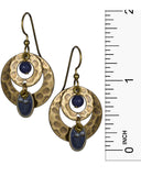 Double Round Gold & Blue Hammered Dangling Earrings 18K on Surgical Steel Earwire by Silver Forest
