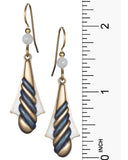 Green Long Tear Drop Candy Cane Stripe & White shield Background Dangle Earrings Silver Forest