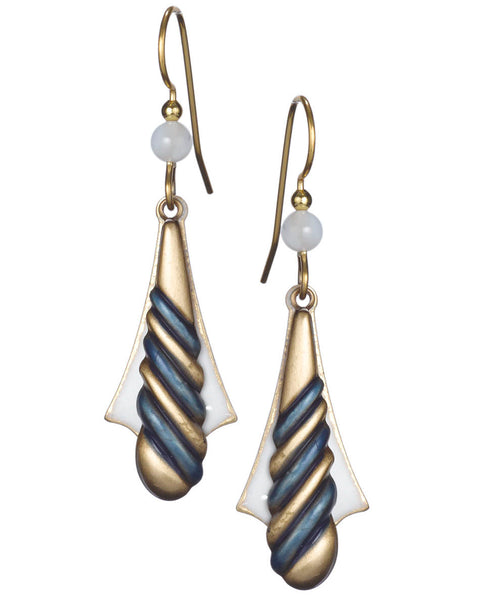 Green Long Tear Drop Candy Cane Stripe & White shield Background Dangle Earrings Silver Forest