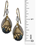 Bronze & Blue Bird Layered over Textured Sea Shell & Star on Tear Drop Disc Earrings - Silver Forest