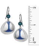 Bronze Crossing Palm Trees Layered over Oval Blue Background Dangling Earrings by Silver Forest