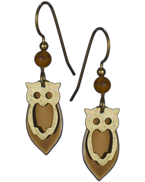 Gold & Copper Tear Drop Owl French Wire Earrings by Silver Forest