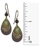 Green & Bronze Antique Floral Filigree Layered Tear Drop Earrings on Surgical Steel by Silver Forest