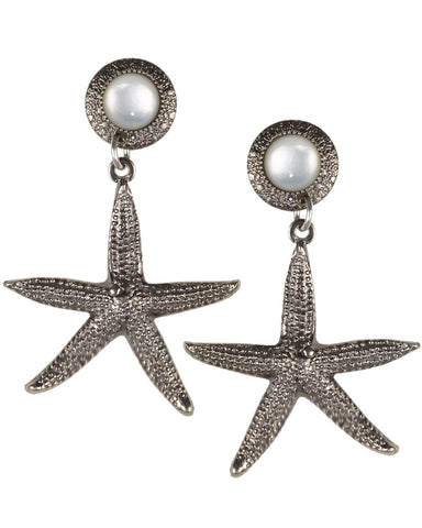 Shell  & Textured Antique Starfish Drop Earrings by Silver Forest