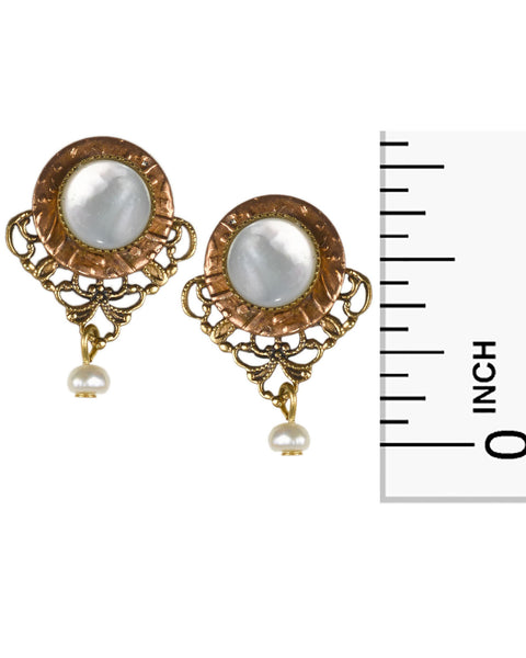 Mother of Pearl in Gold Filigree with a Triangle Shape on Surgical Steel Earrings by Silver Forest
