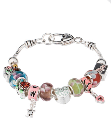 MOM Theme No 1 Mom Child & Heart Charm Bracelet with Lobster Heart Closure