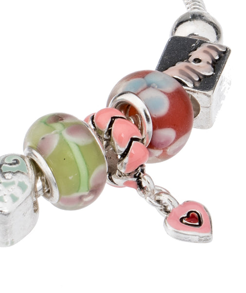 Silver-tone MOM Theme Red Heart Cut & Crystal Stretch Adjustable Ring