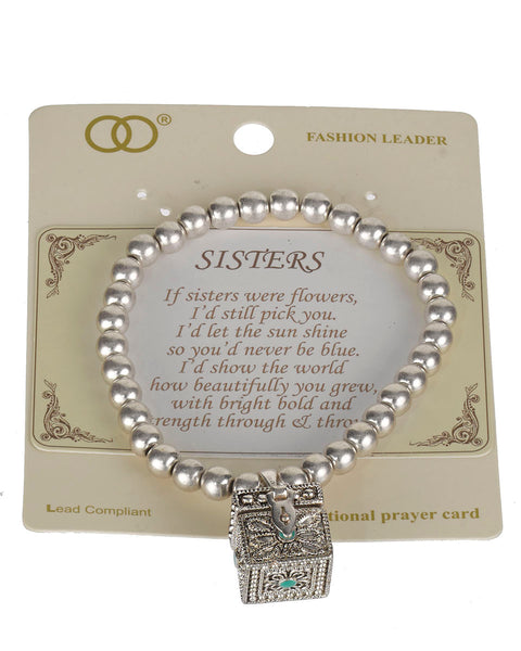 Sisters Inspired Stretch Bracelet with Prayer Scroll Inside a Textured Square box - Jewelry Nexus