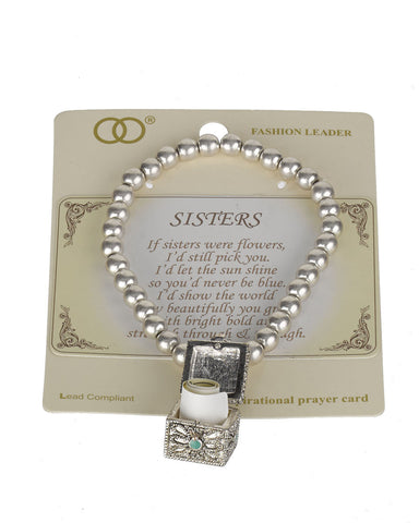 Sisters Inspired Stretch Bracelet with Prayer Scroll Inside a Textured Square box - Jewelry Nexus