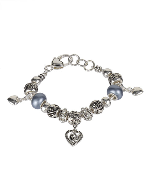 Mom Theme Heart Charm Designer Finish Imitation Pearl & Bead Bracelet - Jewelry Nexus