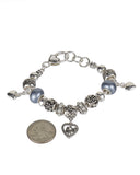 Mom Theme Heart Charm Designer Finish Imitation Pearl & Bead Bracelet - Jewelry Nexus