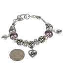 Mom Theme Heart Charm Designer Finish Imitation Pearl & Bead Bracelet - Jewelry Nexus