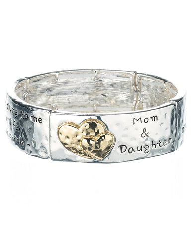Silver-tone Mothers Love Twist Engraved Bangle Bracelet with Heart Charm by Jewelry Nexus