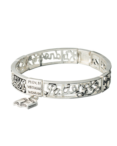 Silver-tone Integrity Patience Beautiful Kindness PROV 31 VIRTUOUS WOMAN Bracelet & Bible Charm