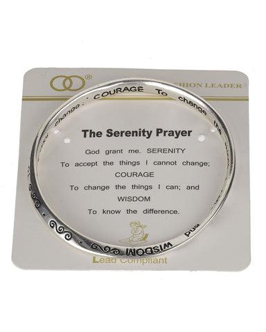 Serenity Prayer Engraved Silver-tone Inspirational Twist Bangle Bracelet - Jewelry Nexus