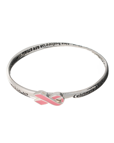 Pink Ribbon Celebrate Life Engraved Twist  Bracelet by Jewelry Nexus