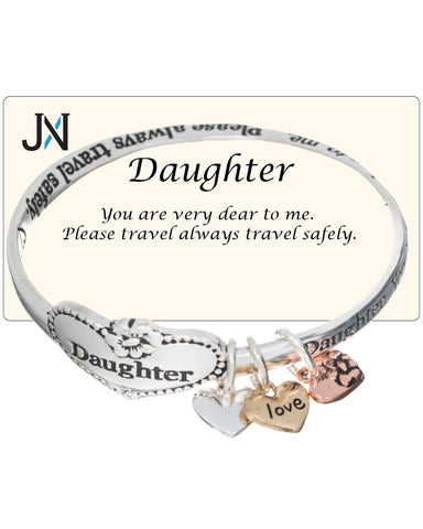 Silver-tone Daughter Twist Bangle Bracelet with Love & Heart Charm Prayer Card by Jewelry Nexus